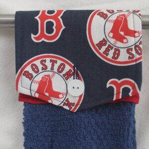 BOSTON RED SOX PRINT HAND TOWEL BLUE HANDMADE HANGING KITCHEN BLUE COTTON TOWEL